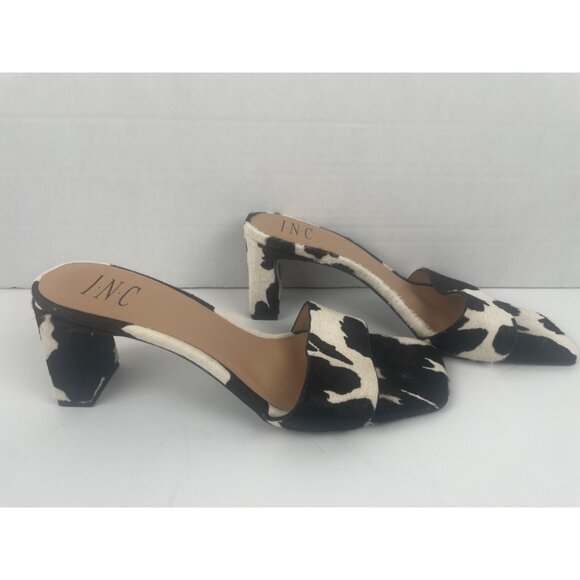 Cow Print Open Toe Block Heel Slide Sandals By INC International Concepts Size 8 - Picture 4 of 10